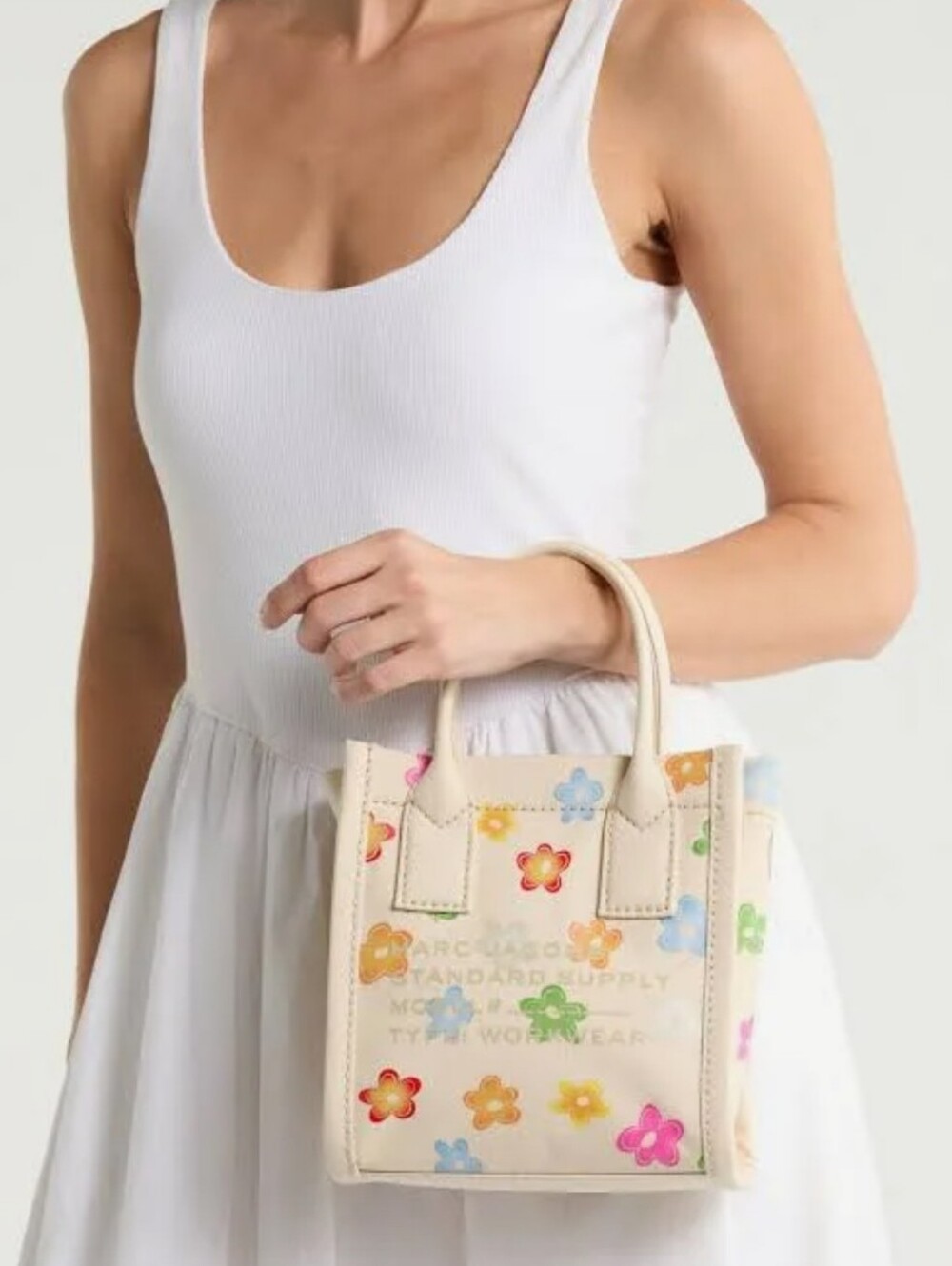 Marc Jacobs Cream Mini Tote with Multicolor Floral Print